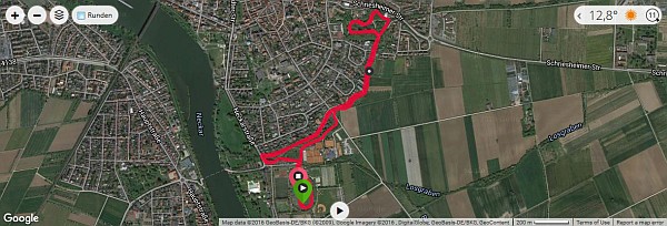 Waldparklauf Ladenburg - Strecke (Quelle: Google Maps)